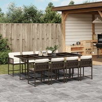 Thumbnail for 9-tlg. Garten-Essgruppe mit Kissen Braun Poly Rattan