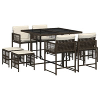 Thumbnail for 9-tlg. Garten-Essgruppe mit Kissen Braun Poly Rattan