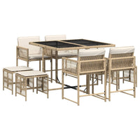 Thumbnail for 9-tlg. Garten-Essgruppe mit Kissen Beige Poly Rattan