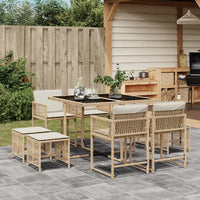 Thumbnail for 9-tlg. Garten-Essgruppe mit Kissen Beige Poly Rattan