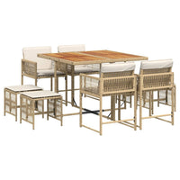 Thumbnail for 9-tlg. Garten-Essgruppe mit Kissen Beige Poly Rattan