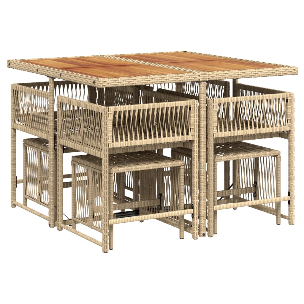 9-tlg. Garten-Essgruppe mit Kissen Beige Poly Rattan