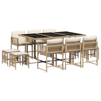 Thumbnail for 11-tlg. Garten-Essgruppe mit Kissen Beige Poly Rattan