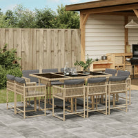 Thumbnail for 11-tlg. Garten-Essgruppe mit Kissen Beigemischung Poly Rattan