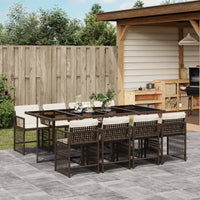 Thumbnail for 9-tlg. Garten-Essgruppe mit Kissen Braun Poly Rattan