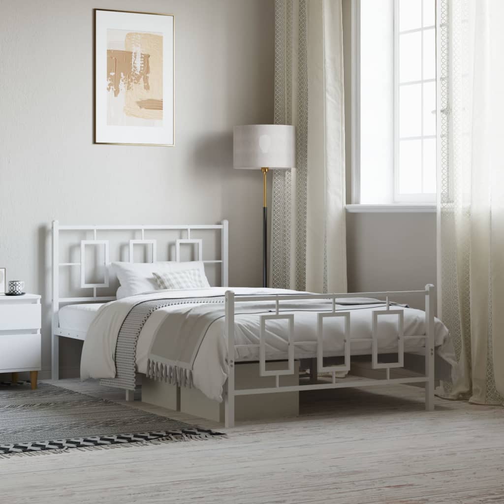 Bettgestell mit Kopf- und Fußteil Metall Weiß 107x203 cm