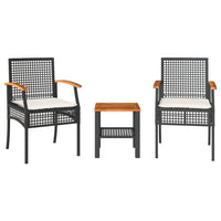 Thumbnail for 3-tlg. Bistro-Set mit Kissen Schwarz Poly Rattan Akazienholz
