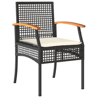 Thumbnail for 3-tlg. Bistro-Set mit Kissen Schwarz Poly Rattan Akazienholz