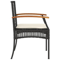 Thumbnail for 3-tlg. Bistro-Set mit Kissen Schwarz Poly Rattan Akazienholz