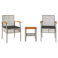 Thumbnail for 3-tlg. Bistro-Set mit Kissen Grau Poly Rattan Akazienholz