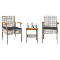 Thumbnail for 3-tlg. Bistro-Set mit Kissen Grau Poly Rattan Akazienholz