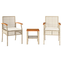 Thumbnail for 3-tlg. Bistro-Set mit Kissen Beige Poly Rattan Akazienholz