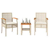 Thumbnail for 3-tlg. Bistro-Set mit Kissen Beige Poly Rattan Akazienholz