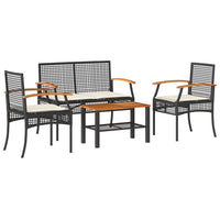 Thumbnail for 4-tlg. Garten-Lounge-Set mit Kissen Schwarz Poly Rattan