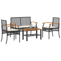 Thumbnail for 4-tlg. Garten-Lounge-Set mit Kissen Schwarz Poly Rattan