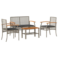 Thumbnail for 4-tlg. Garten-Lounge-Set mit Kissen Grau Poly Rattan