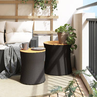Thumbnail for Garten-Beistelltische 2 Stk. mit Holzplatte Schwarz Poly Rattan