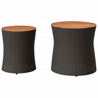 Thumbnail for Garten-Beistelltische 2 Stk. mit Holzplatte Schwarz Poly Rattan