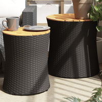 Thumbnail for Garten-Beistelltische 2 Stk. mit Holzplatte Schwarz Poly Rattan