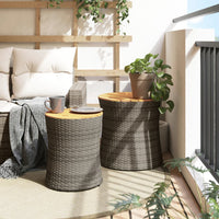 Thumbnail for Garten-Beistelltische 2 Stk. mit Holzplatte Grau Poly Rattan