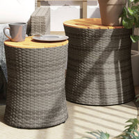 Thumbnail for Garten-Beistelltische 2 Stk. mit Holzplatte Grau Poly Rattan