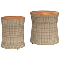Thumbnail for Garten-Beistelltische 2 Stk. mit Holzplatte Beige Poly Rattan