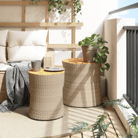 Thumbnail for Garten-Beistelltische 2 Stk. mit Holzplatte Beige Poly Rattan