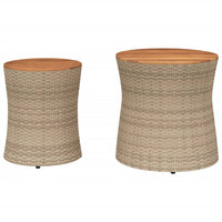 Thumbnail for Garten-Beistelltische 2 Stk. mit Holzplatte Beige Poly Rattan