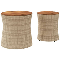 Thumbnail for Garten-Beistelltische 2 Stk. mit Holzplatte Beige Poly Rattan