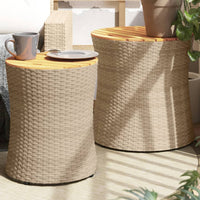 Thumbnail for Garten-Beistelltische 2 Stk. mit Holzplatte Beige Poly Rattan