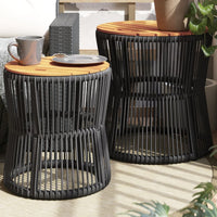 Thumbnail for Garten-Beistelltische 2 Stk. mit Holzplatte Schwarz Poly Rattan
