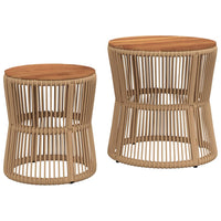 Thumbnail for Garten-Beistelltische 2 Stk. mit Holzplatte Beige Poly Rattan