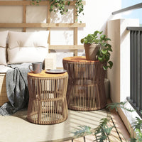 Thumbnail for Garten-Beistelltische 2 Stk. mit Holzplatte Beige Poly Rattan