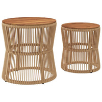 Thumbnail for Garten-Beistelltische 2 Stk. mit Holzplatte Beige Poly Rattan