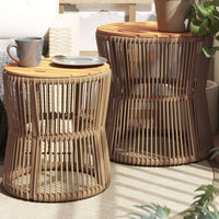 Thumbnail for Garten-Beistelltische 2 Stk. mit Holzplatte Beige Poly Rattan