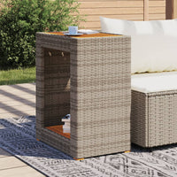 Thumbnail for Garten-Beistelltisch mit Holzplatte Grau 60x40x75cm Poly Rattan