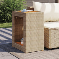 Thumbnail for Garten-Beistelltisch mit Holzplatte Beige Poly Rattan