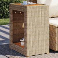 Thumbnail for Garten-Beistelltisch mit Holzplatte Beige Poly Rattan