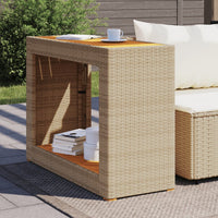 Thumbnail for Garten-Beistelltisch mit Holzplatte Beige Poly Rattan