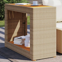 Thumbnail for Garten-Beistelltisch mit Holzplatte Beige Poly Rattan