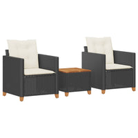 Thumbnail for 3-tlg. Bistro-Set mit Kissen Schwarz Poly Rattan Akazienholz