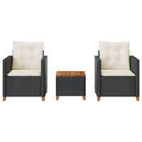 Thumbnail for 3-tlg. Bistro-Set mit Kissen Schwarz Poly Rattan Akazienholz
