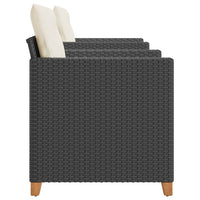 Thumbnail for 3-tlg. Bistro-Set mit Kissen Schwarz Poly Rattan Akazienholz