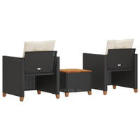 Thumbnail for 3-tlg. Bistro-Set mit Kissen Schwarz Poly Rattan Akazienholz