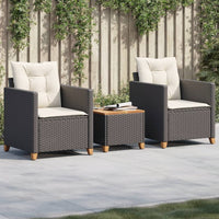 Thumbnail for 3-tlg. Bistro-Set mit Kissen Schwarz Poly Rattan Akazienholz