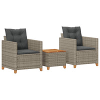 Thumbnail for 3-tlg. Bistro-Set mit Kissen Grau Poly Rattan Akazienholz