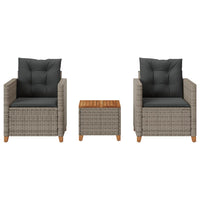 Thumbnail for 3-tlg. Bistro-Set mit Kissen Grau Poly Rattan Akazienholz