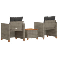Thumbnail for 3-tlg. Bistro-Set mit Kissen Grau Poly Rattan Akazienholz
