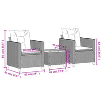 Thumbnail for 3-tlg. Bistro-Set mit Kissen Grau Poly Rattan Akazienholz