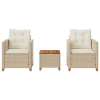 Thumbnail for 3-tlg. Bistro-Set mit Kissen Beige Poly Rattan Akazienholz